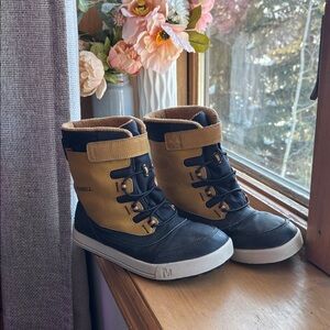 Merrell Black and Yellow Winter Snow Boots, Kids Size 4Y Leather Velcro Closure